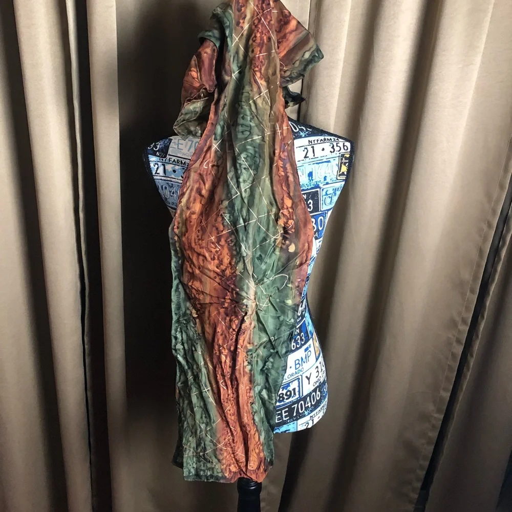 Silk-Tone Olive & Copper Printed Scarf